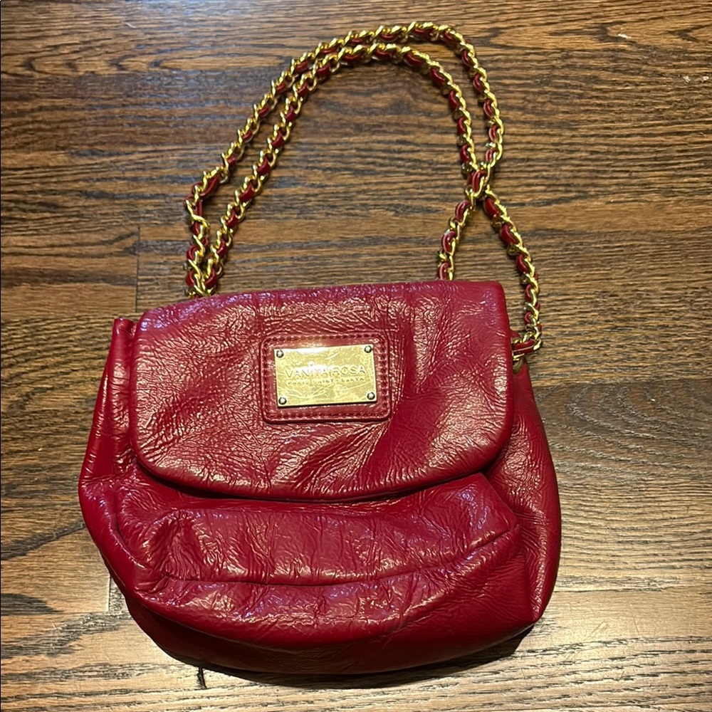 Vanita Rosa Red Shoulder Bag with Gold Chain